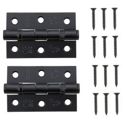 Twin Ball Bearing Butt Door Hinge - 75 x 50 x 2mm - Black - Pair