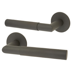 Jigtech Graphite Grey Knurled Door Handles on Round Slim Rose - Schema Modell Range