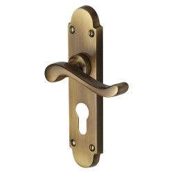 Heritage Brass by M Marcus Antique Brass Scroll Euro Lock Door Handles - Savoy Range - 171 x 42mm