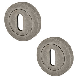 Atlantic Old English Escutcheon - 50mm Diameter - Keyhole - Distressed Silver - Pair
