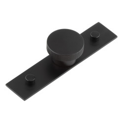 Hoxton by Frelan Thaxted Lines Round Cabinet Knob on Plain Backplate - 40mm Diameter - Black