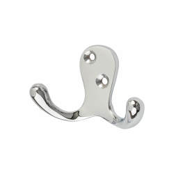 Hampstead Solid Brass Double Coat Hook - 70 x 43mm - Polished Chrome