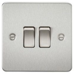 Knightsbridge 10AX 2 Gang 2 Way Flat Plate Light Switch - Brushed Chrome