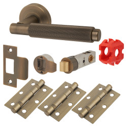 Jigtech Matt Antique Brass Latch Door Handles on Rose Pack - Passage - Textura Range