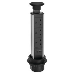 Sensio SensioPod E Slimline 3 Gang Pop-Up Socket with 2 x USB Ports - Black