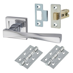 Altro Polished Chrome Latch Door Handles on Square Rose Pack - Spirit Range