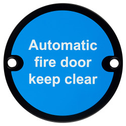 Altro Automatic Fire Door Keep Clear Door Sign - 75mm Diameter - Matt Black