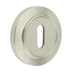 Burlington BUR60 by Frelan Escutcheon on Chamfered Rose - 53mm Diameter - Keyhole - Satin Nickel