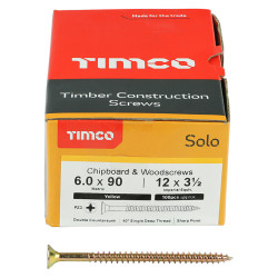 TIMCO Solo Chippy Pozi Countersunk Wood Screws - 6.0 x 90mm - Yellow Zinc - Pack of 100