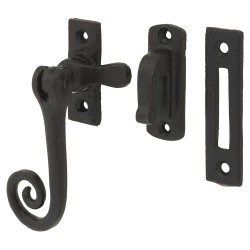 Olde Forge Monkey Tail Mortice & Hook Plate Casement Window Fastener - Reversible - Antique Black