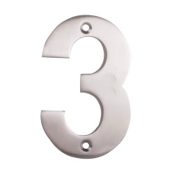 Altro 100mm Screw Fix Door Numeral - 3 - Satin Stainless Steel