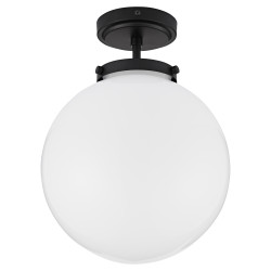Forum Spa Porto Semi Flush LED Bathroom Ceiling Light - IP44 - Matt Black & Opal Shade