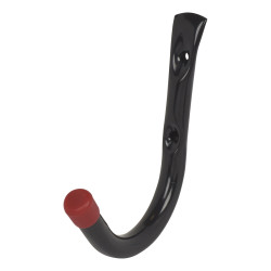 Rothley Tubular Garage and Shed Storage Hook & Red Vinyl Cap - 115mm Depth - Black & Red - Pack of 2