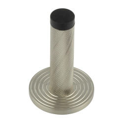 Burlington by Frelan Knurled Projection Door Stop on Reeded Rose - 76mm Projection - Satin Nickel
