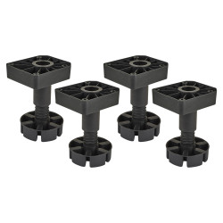Square Adjustable Cabinet Furniture Legs - 90-120mm - Plastic - Pack of 4