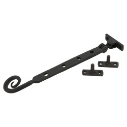 Olde Forge Blacksmith Pig Tail Casement Window Stay - 10"/250mm Length - Smooth Black