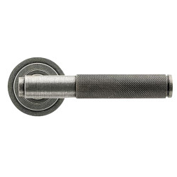 From The Anvil Pewter Knurled Door Handles on Round Art Deco Rose - Brompton Range