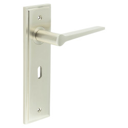Burlington by Frelan Satin Nickel Fire Rated Keyhole Lock Door Handles - Knightsbridge - 200 x 55mm