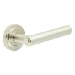 Burlington by Frelan Satin Nickel Fire Rated Door Handles on Round Stepped Rose - Richmond Range