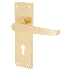 Touchpoint Satin Brass Budget Straight Keyhole Lock Door Handles - Mia Range - 153 x 42mm