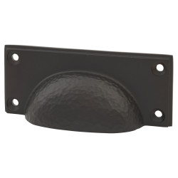 From The Anvil Hammered Art Deco Cabinet Cup Handle - 84mm Centres - Aged Bronze