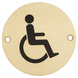 Hampstead Disabled Toilet Door Sign - 75mm Diameter - Satin Brass