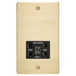 Knightsbridge 115/230V Flat Plate Dual Voltage Shaver Socket - Brushed Brass with Black Insert