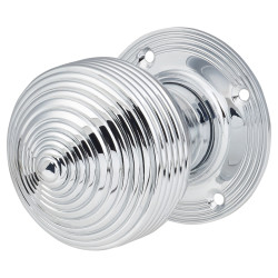 Hampstead Polished Chrome Edwardian Beehive Mortice/Rim Door Knob - 60mm Rose Diameter