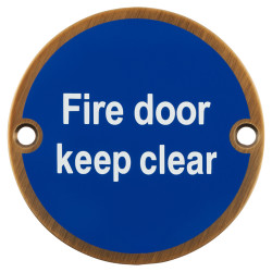 Hampstead Fire Door Keep Clear Door Sign - 75mm Diameter - Antique Brass