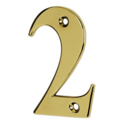 79mm Screw Fix Door Numeral - 2 - Polished Brass Effect