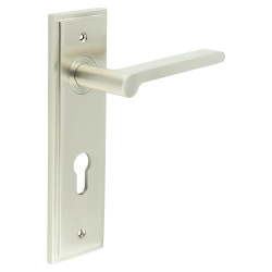 Burlington by Frelan Satin Nickel Fire Rated DIN Euro Lock Door Handles - Fitzrovia - 200 x 55mm