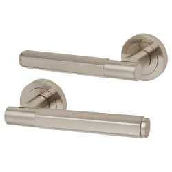 Altro Satin Nickel Hexagonal Door Handles on Round Rose - Juno Range
