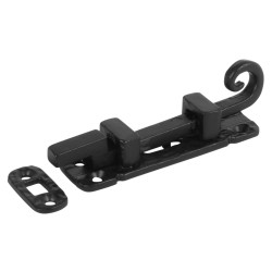 Olde Forge Curly Tail Necked Barrel Bolt - 85 x 23mm - Antique Black Iron