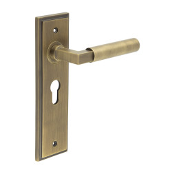 Burlington by Frelan Antique Brass Fire Rated Euro Lock Door Handles - Westminster - 200 x 55mm