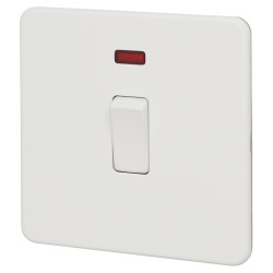 Knightsbridge 20A 1 Gang Double Pole Screwless Flat Plate Appliance Switch with Neon - Matt White