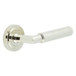 Burlington by Frelan Polished Nickel Knurled Fire Rated Door Handles on Round Stepped Rose - Piccadilly Range
