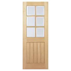 LPD Mexicano 6 Light Clear Glazed Bevelled Unfinished Solid Internal Door - 1981 x 762 x 35mm - Oak