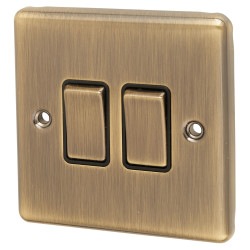 Eurolite Enhance Decorative 10A 2 Gang 2 Way Light Switch - Antique Brass with Black Inserts