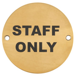 Hampstead Staff Only Door Sign - 75mm Diameter - Polished Brass