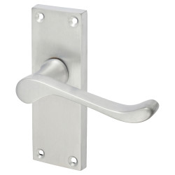 Touchpoint Satin Chrome Victorian Scroll Latch Door Handles - Short Plate - 118 x 42mm