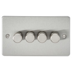 Knightsbridge 5-150W 4 Gang 2 Way Push On/Off Rotary Flat Intelligent LED Dimmer - Brushed Chrome