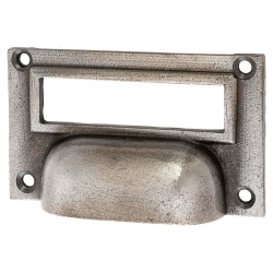 Olde Forge Cabinet Cup Handle - Card Holder - 75mm Centres - Polished Iron