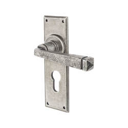 Olde Forge Pewter Euro Lock Door Handles - York Range - 152 x 48mm