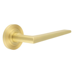 Burlington by Frelan Fire Rated Door Handles on Round Reeded Rose - Mayfair Range - Satin Brass