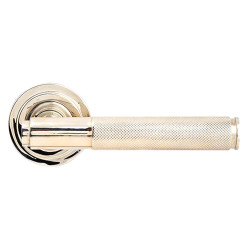From The Anvil Polished Nickel Knurled Door Handles on Round Art Deco Rose - Brompton Range