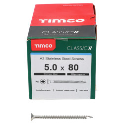 TIMCO Classic Pozi Countersunk Wood Screws - 5.0 x 80mm - A2 Stainless Steel - Pack of 200