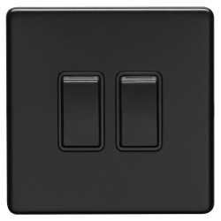 Eurolite Concealed 10A 2 Gang 2 Way Screwless Flat Plate Light Switch - Matt Black/Black