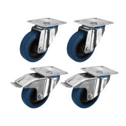 Coldene Heavy Duty Castor - 2 x Swivel, 2 x Swivel Braked - 400kg Max - 100mm Dia - Blue - Pack of 4