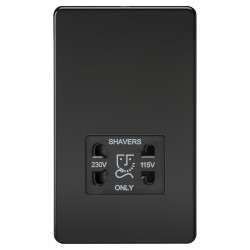 Knightsbridge 115/230V Screwless Flat Plate Dual Voltage Shaver Socket - Matt Black & Black Insert