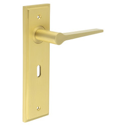 Burlington by Frelan Satin Brass Fire Rated Keyhole Lock Door Handles - Knightsbridge - 200 x 55mm